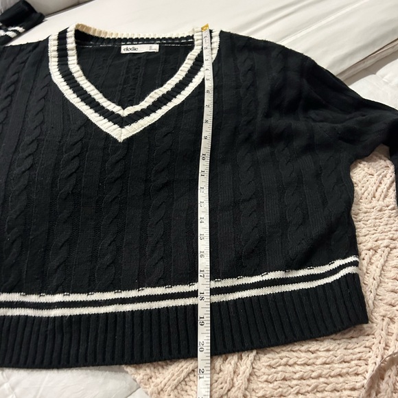 Elodie Black Knit Sweater with White Trim VNeck Sweater - Picture 7 of 8